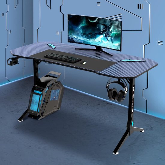 Gaming bureau - Computer tafel werkplek - Thuiswerken gamen studeren - Met LED verlichting - Roze — afbeelding 4