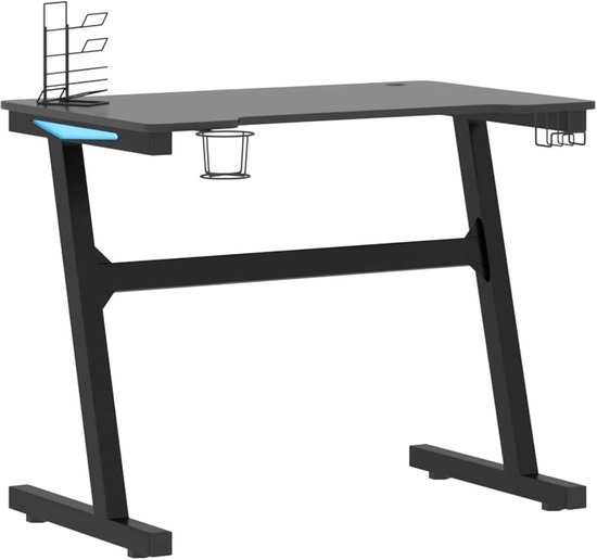 Gaming Bureau - Speel Bureau - Intensief Gamers - Met LED Verlichting - 90x60x75 cm - Zwart — afbeelding 3