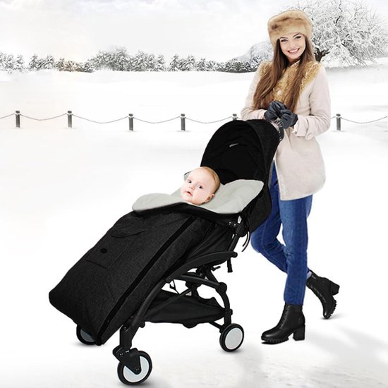 Wandelwagen Voetenzak - Kinderwagen Slaapzak - Winterse Uitjes - Pluche Voering Rits - 93x43 cm - Zwart — afbeelding 4