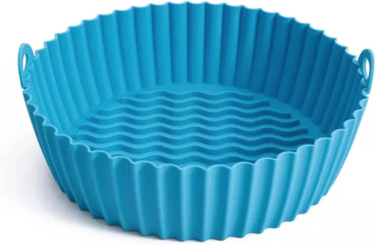 Siliconen Airfryer Bakje - Herbruikbaar Bakpapier - Lucht Frituren - Milieuvriendelijk Ontwerp - 21 CM Diameter - Blauw