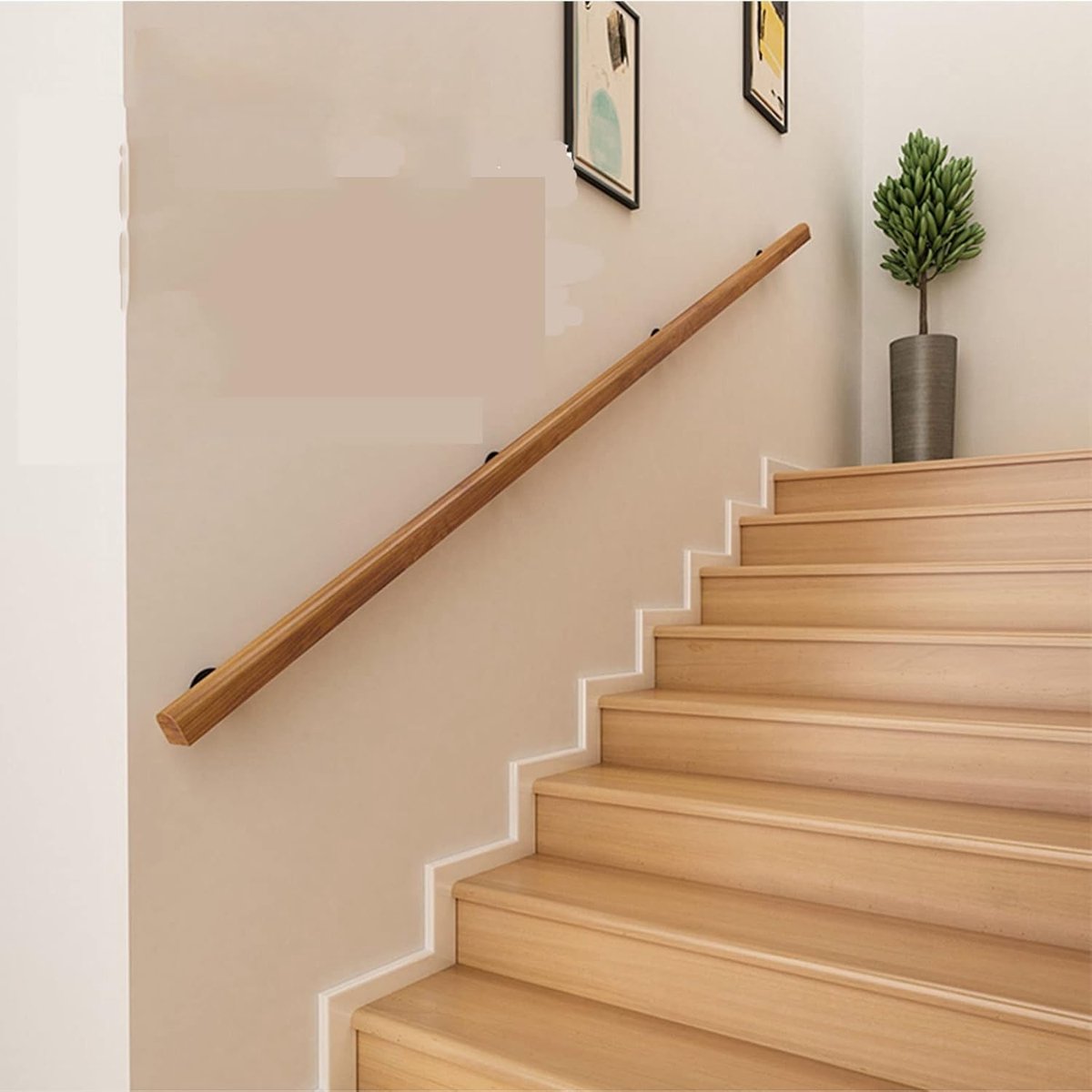 Houten trapleuning - Wandmontage leuning - Veilig traplopen - Afgeronde gladde randen - 50 cm - Teak