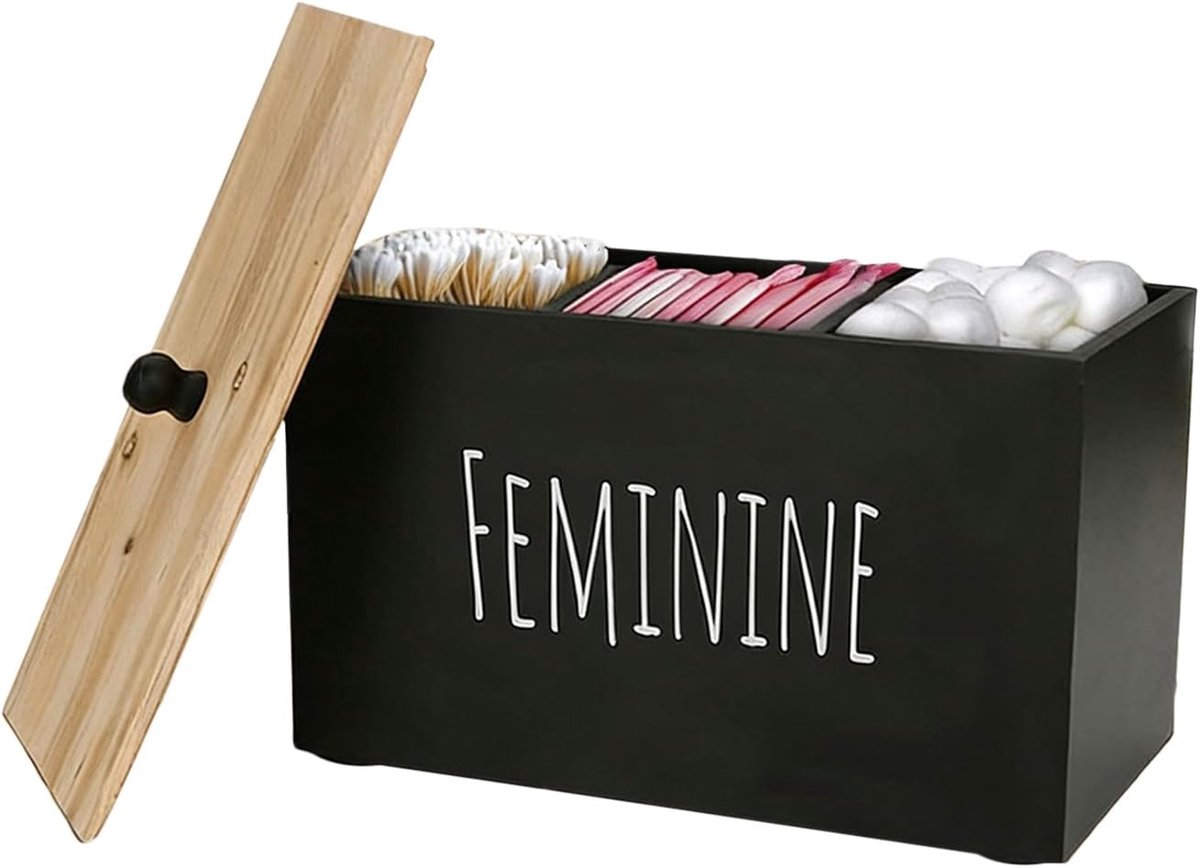 Badkamer Opbergdozen - Organizer Box - Hygiëne Producten - Met Deksel - 22.5 x 15.8 cm - Zwart