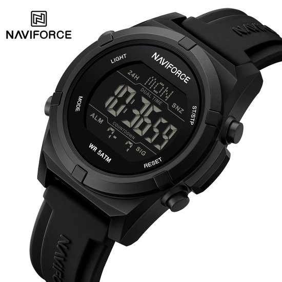 NAVIFORCE horloge voor mannen, met zwarte gefumeerde silica polsband en zwarte uurwerkkast ( model 7127 B ), verpakt in mooie geschenkdoos