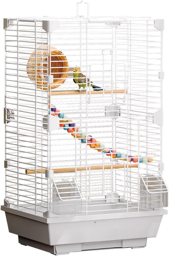 FlexVer® Papegaaienkooi - Parkietenkooi - Grote Vogelkooi - 37,1 x 27,9 x 63 CM - Wit