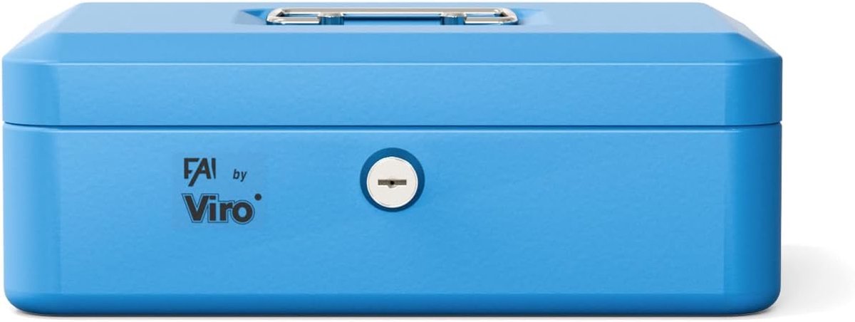 Geldkistje - Geldcassette Bewaarkist - Veilig Geld Bewaren - Stalen Handvat Deksel - 20x16x9 cm - Blauw