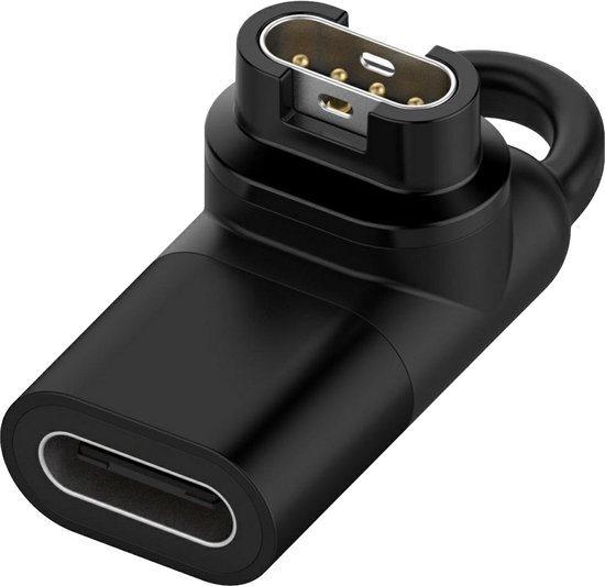 Adapter geschikt voor Garmin Horloge naar USB C kabel - 90 graden haaks ontwerp - Converter - Klein - Oplader - Zwart