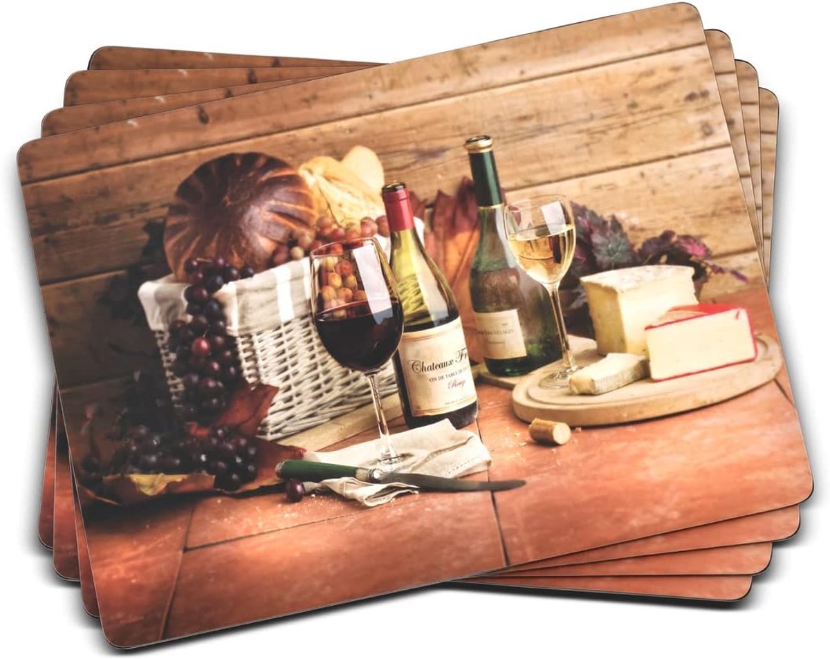 Wijn Placemats - Tafel Onderzetters - Eettafel Beschermen - Set van Vier - 40x30 cm - Rood