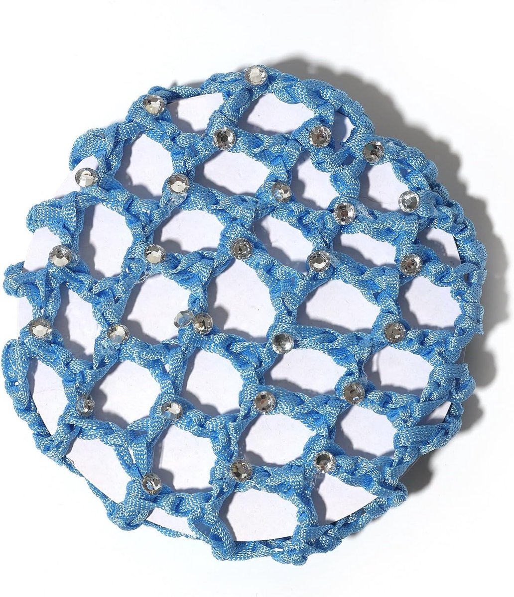 Haarnetjes met Strass - Knotnetjes Glitter - Dans Sport - 3 Stuks Set - 10 x 10 cm - Lichtblauw