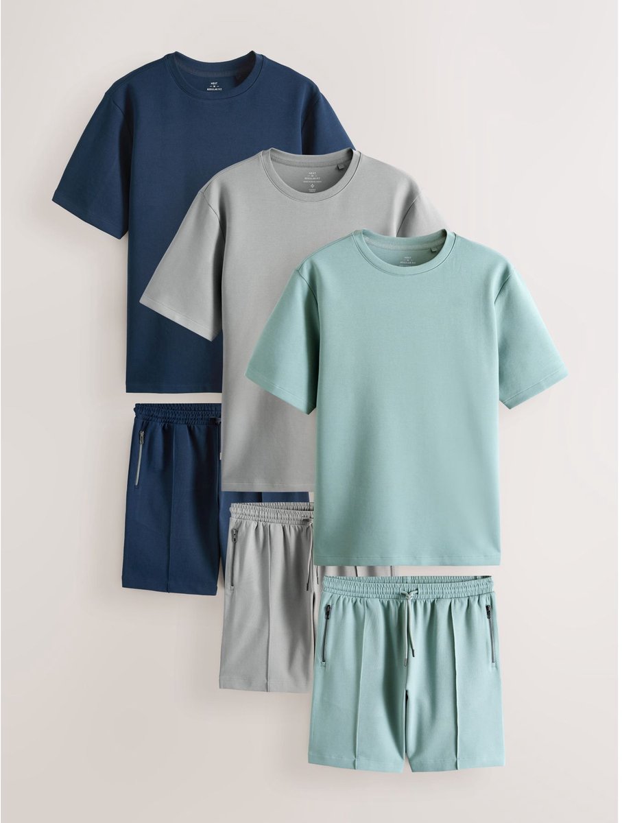 Next - Heren - Set van T-shirt en shorts - Blauw