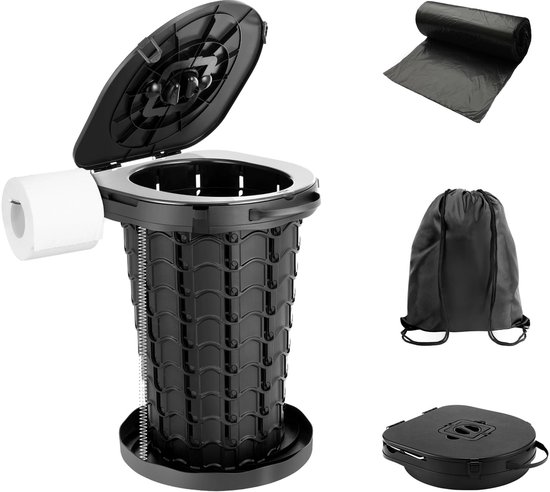 Groot Chemisch Toilet - Campingtoilet - Opvouwbaar Volwassenen Toilet met Deksel & Rolhouder - Inclusief Draagtas - Voor Auto Reizen, Noodgevallen, Tent, Slaapkamer, Zwembad, Feest, Strand - Draagvermogen 200 kg