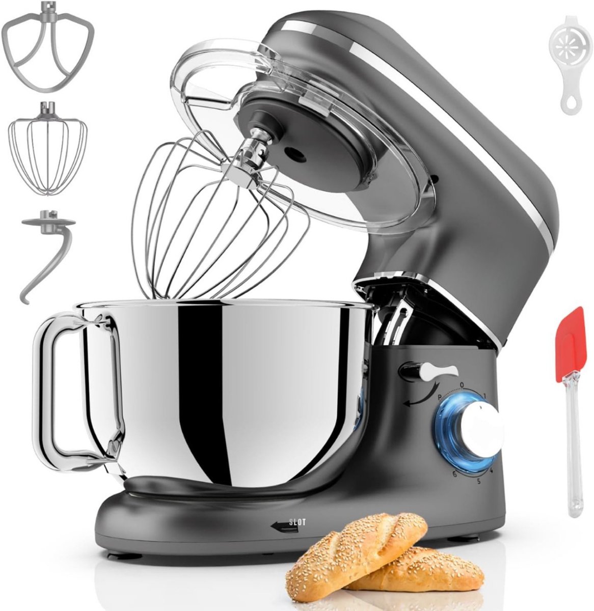RONN® Mixer met mengkom - Mixer - Mixer met mengkom keukenmachine - Zilver/ Zwart - 22cm x 35cm x 30cm