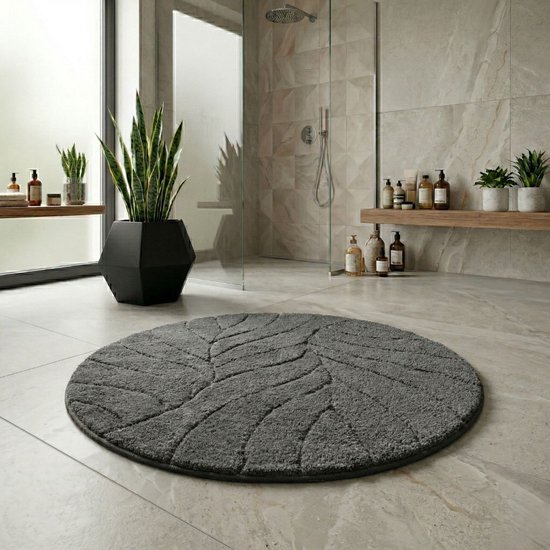 FLOORDIREKT Badmat Maris - Extra Donzig & Sneldrogend - met Anti-Slip Rug - Douchemat - Rond - Diameter: 120 cm - Donkergrijs