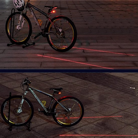 Fiets Achterlicht - Veiligheidslamp - Fietsen in Donker - 5 LED 2 Laser - IPX2 Waterdicht - Rood — afbeelding 2