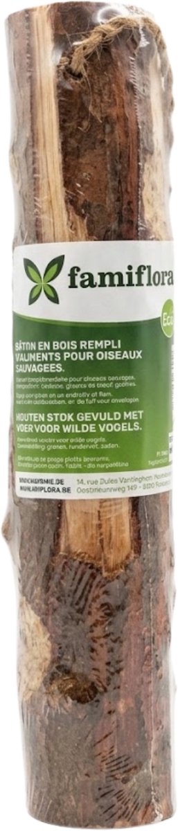 Famiflora voederstok voor buitenvogels - Hout - Gevuld met zaden - 100% natuurlijke materialen - Gevuld met talg en zaden - Aanvullend voeder