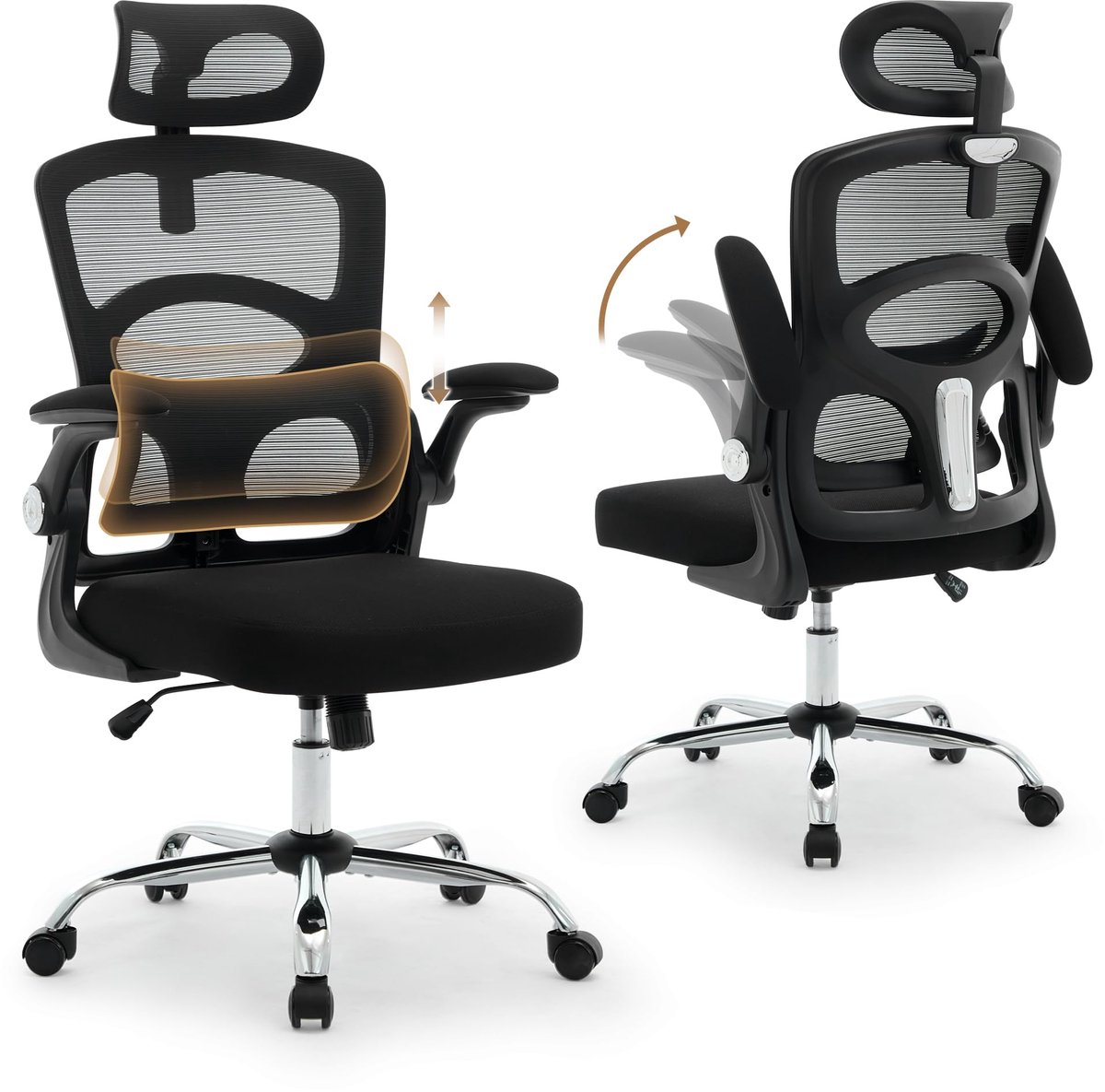 Ergonomische Mesh Bureaustoel - 360° Draaibaar - Verstelbare Hoofdsteun - Lendensteun - Mesh Material
