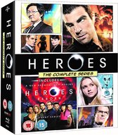 De Complete Series van Heroes, met inbegrip van Heroes Reborn Event Series. Diverse hoofdrolspelers zichtbaar.
