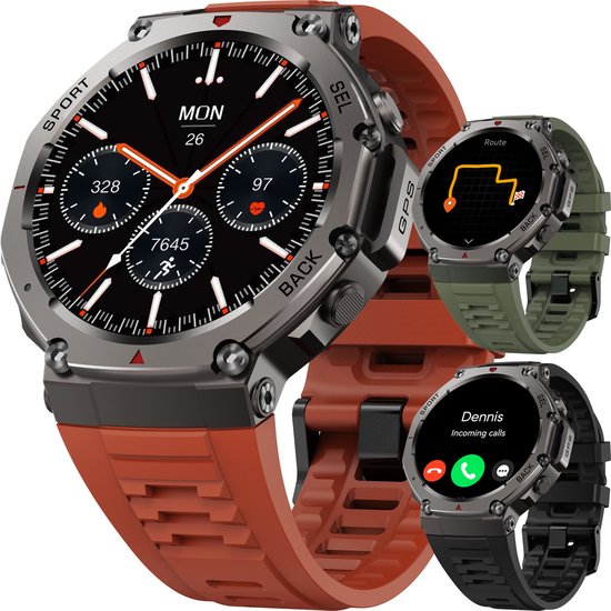 Synyq GPS ProX - GPS Smartwatch Heren - 3 Bandjes - AMOLED - 5ATM Waterdicht - 51 mm - Belfunctie - 170+ Sportmodi - Smartwatch Heren - Sport Horloge - iOS & Android