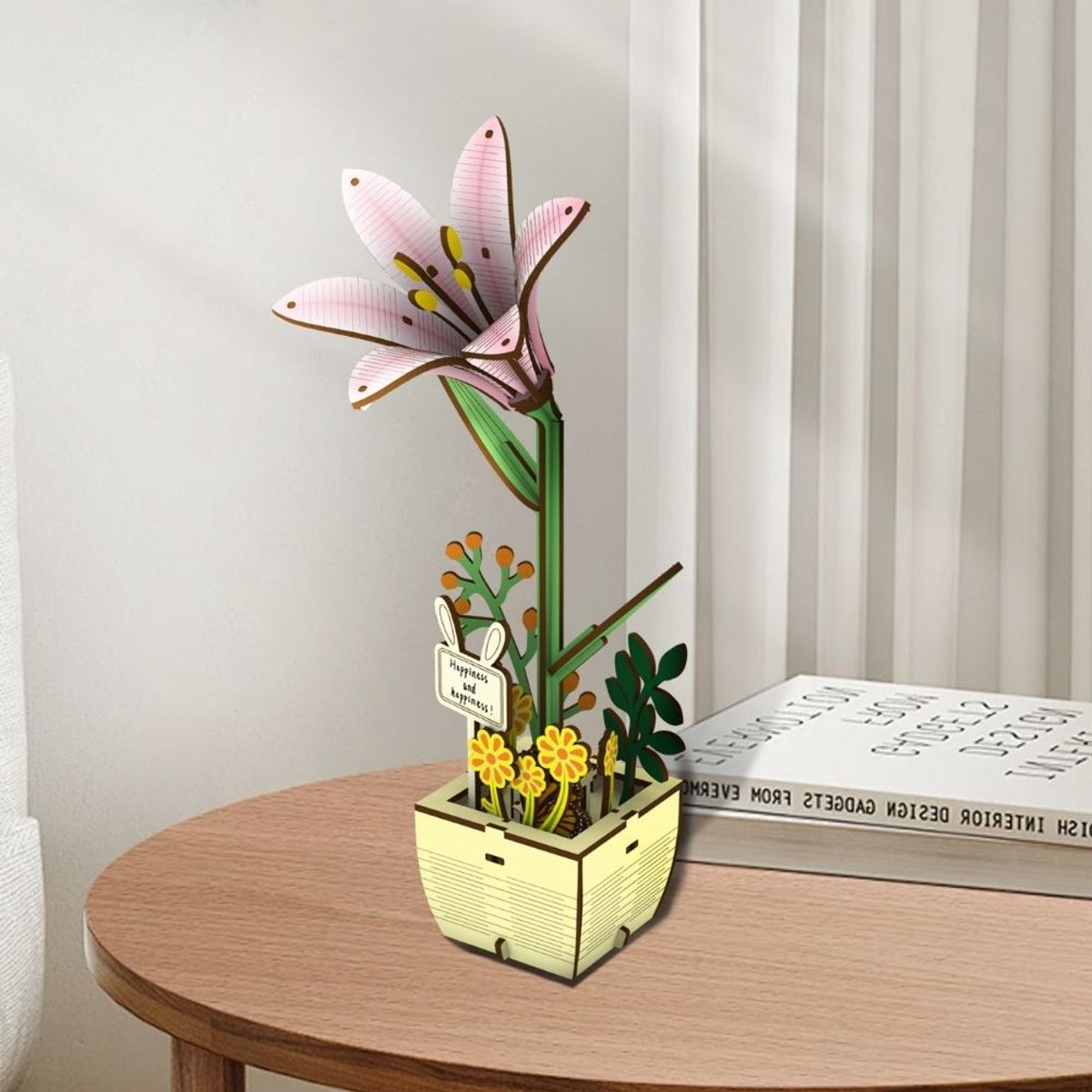 Figured'Art 3D Houten Puzzel - Lelie - DIY Bouwset Zonder Lijm Monteren - Originele Interieur Decoratie - Creatief Hobbypakket voor Volwassenen - Frans Merk