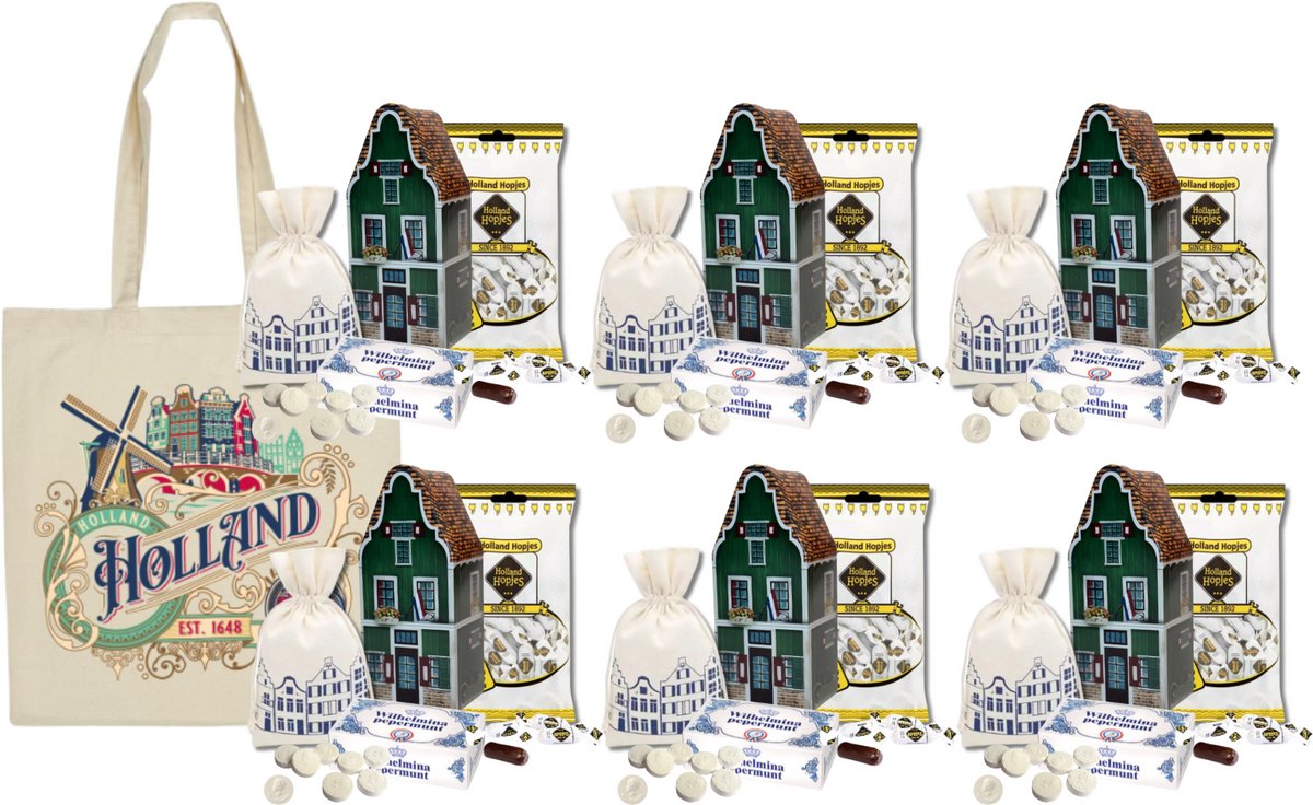 Holland pakket - Hopjes in blik - Set van 6 - Wilhelmina pepermunt - Hollandse cadeautjes - oud Hollands snoep - snoepjes - Souvenirs Holland