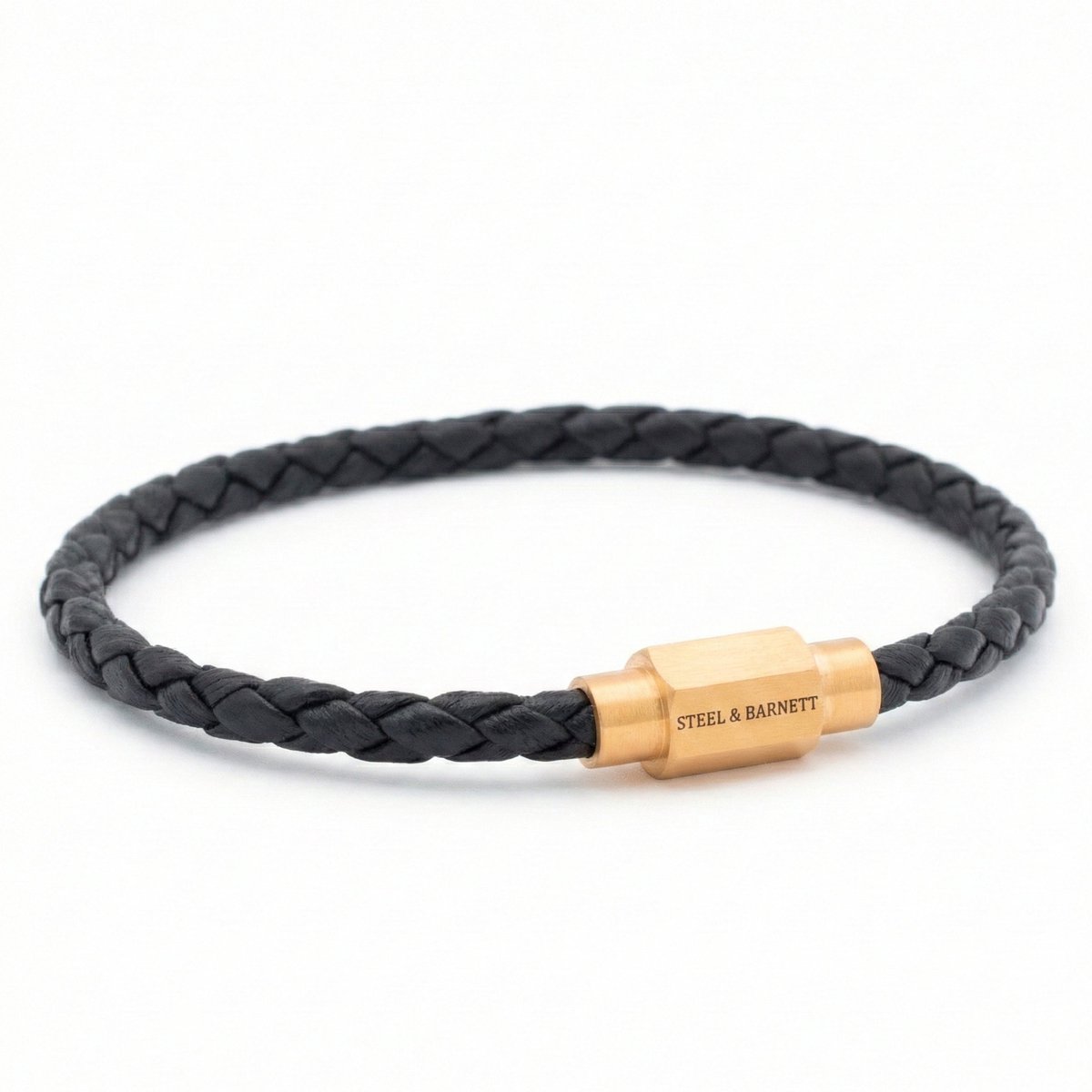 STEEL & BARNETT - Leren Armband Heren - Luke Landon - Zwart - Maat L