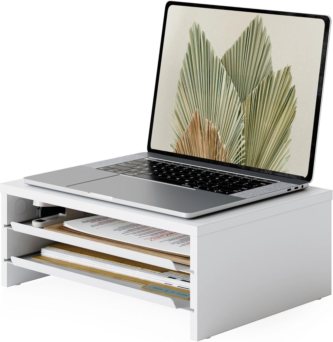 Monitorstandaard - Monitor Verhoger - Bureau Organizer - Met Dienblad - 364 x 235 x 134 cm - Wit