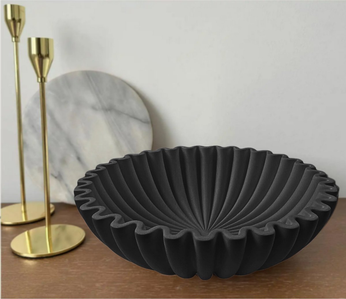 Janse® Luxe ronde fruitschaal zwart - Ø 25 cm - Golvend design - Decoratieve Fruitmand voor Fruit - Kunststof - Schalen en kommen - Fruit en groenten organizer - Resin fruitmand