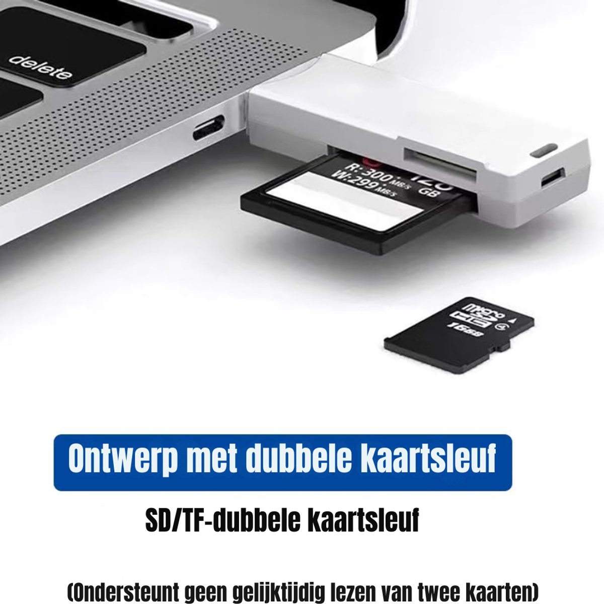 SAVI® Sd Kaart Lezer - SD-kaart - SD-kaartlezer USB-C - Zwart/Wit - 6cm x 2cm x 1cm