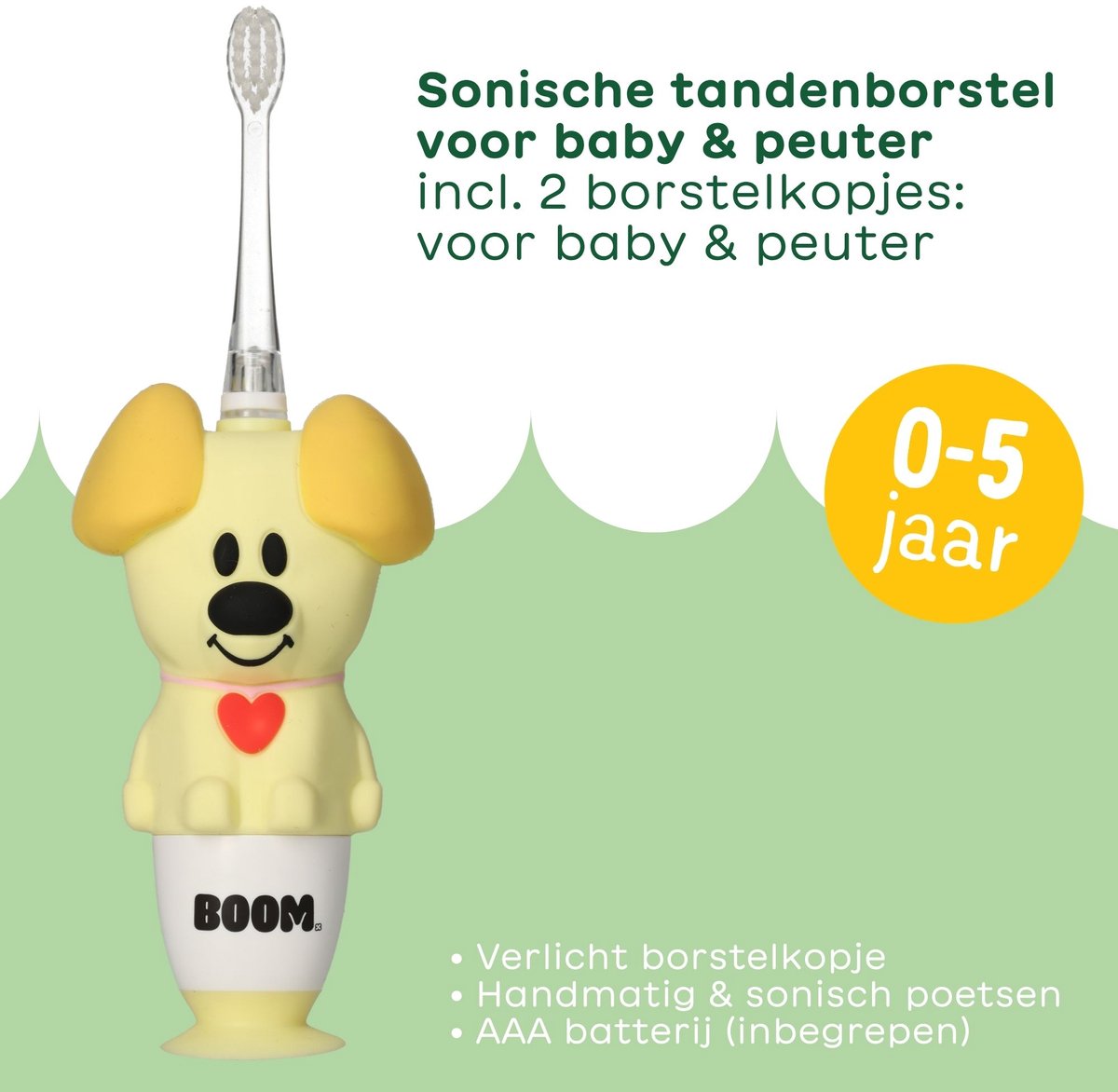 BOOM - Woezel & Pip Elektrische Tandenborstel Kind (Baby & Peuter) - 3-48 maanden - LED-lampje - 2 Borstelkopjes inbegrepen – foto 3