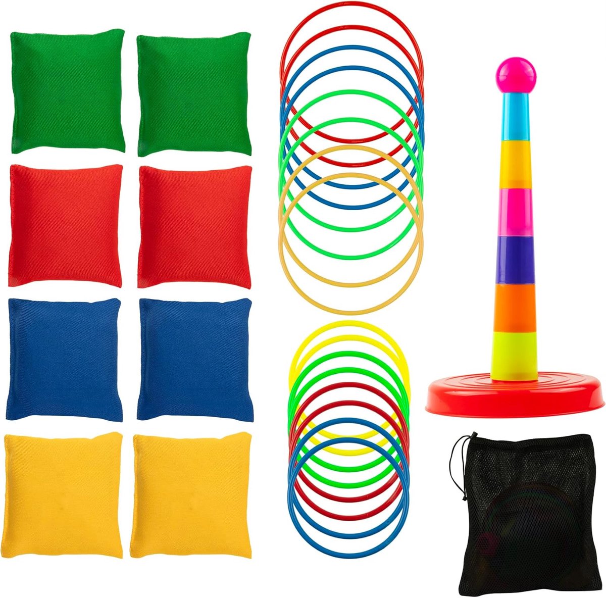 Ring Toss Spel - Buitenspel Kinderen - Feestjes en Spel - 3-in-1 Combinatie - 27x19x8 cm - Multicolor