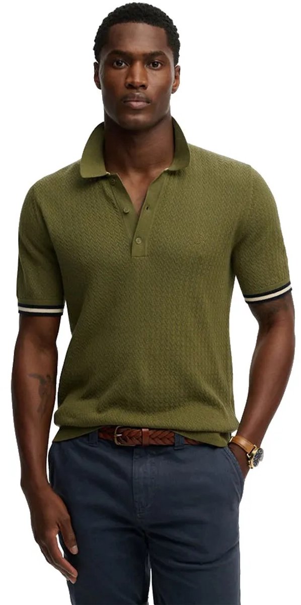 Superdry Knitted Texture Korte Mouw Poloshirt XL Man Olijf