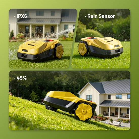 VONKO M200 Maairobot Zonder Begrenzingskabel, RTK+AI Vision, Automatische Kartering, Oppervlakte 800m², Max 1500m², 45% Hellingshoek, Slimme Obstakelvermijding, App-besturing — afbeelding 4