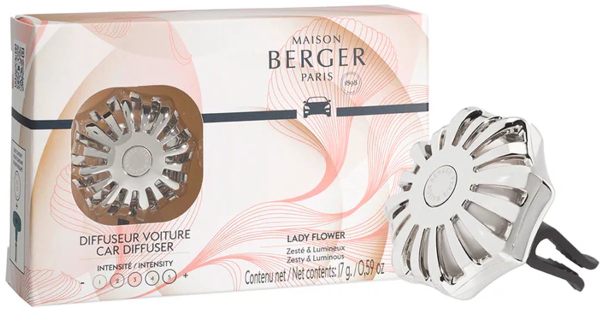 Maison Berger - Auto Parfum - 1x Auto Luchtverfrisser Navulling + 1x Houder voor Luchtverfrisser - Lady Flower - Bloemige geur - Autoparfum - Car Perfume - Geurdiffuser - Geur Diffuser - Refill