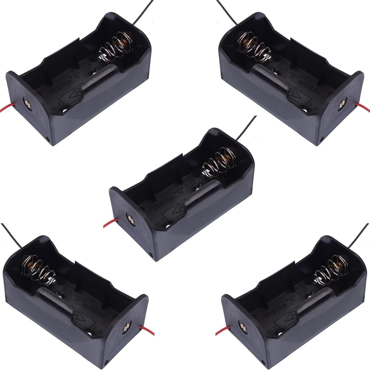 Batterijhouder D Cel - Enkele Batterij Houder - Elektronica Projecten - Met Vliegende Kabels - 68x35x27 mm - Zwart