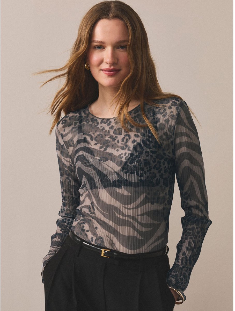 Next Top met lange mouwen en ronde hals van gekreukte mesh