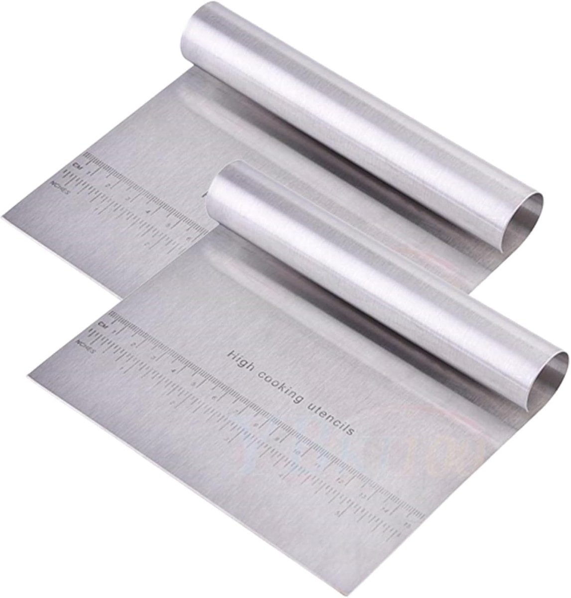 Deegsnijder Set - Deegschraper Spatel - Bakken Koken - Met Maatschaal - 15x12cm - Zilver