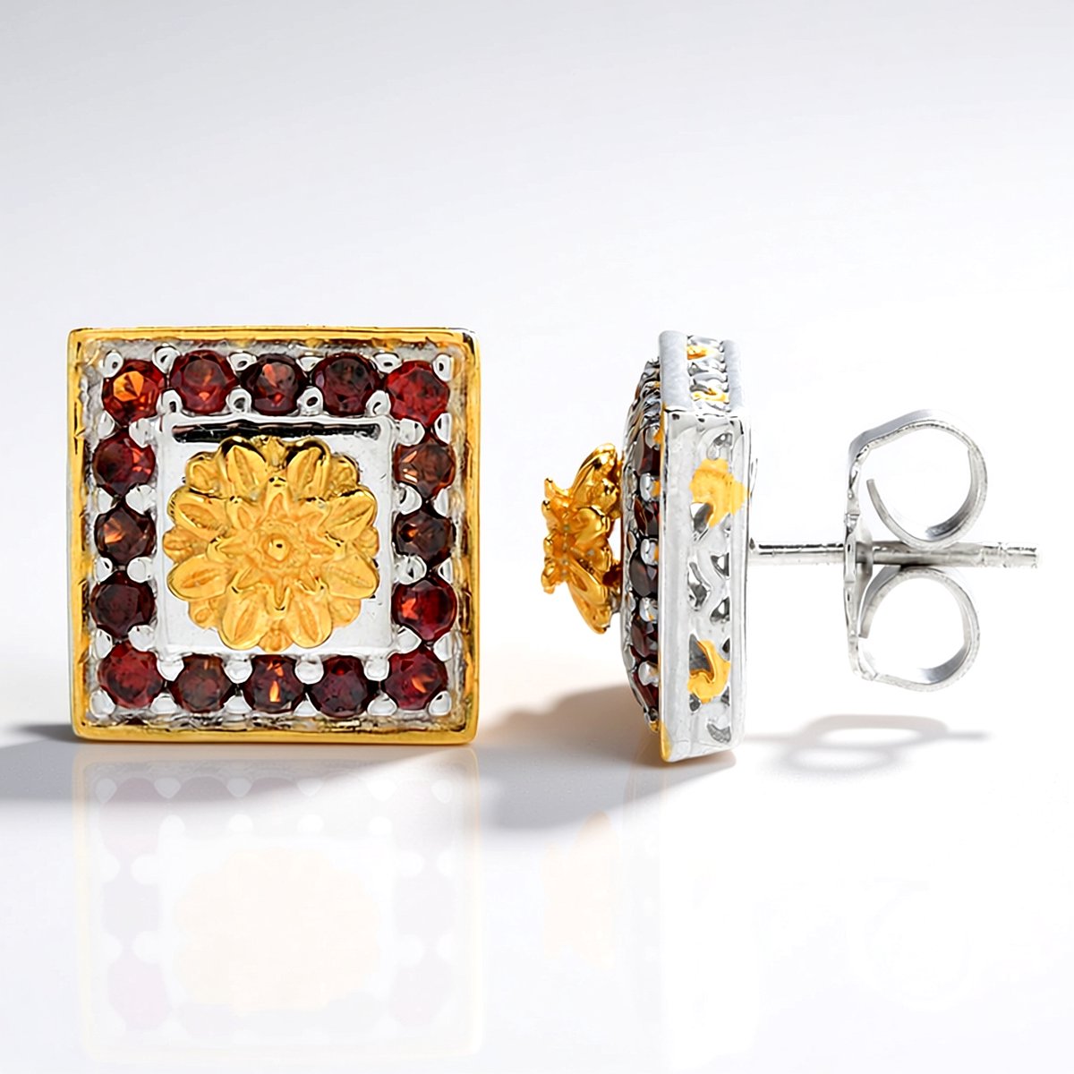 Cavill - Zilveren Oorbellen 925 Sterling met Mokka Zirkonen 1,094 ct - Elegant Vierkant Design met Bloemdetails - Stijlvolle Studs Dames