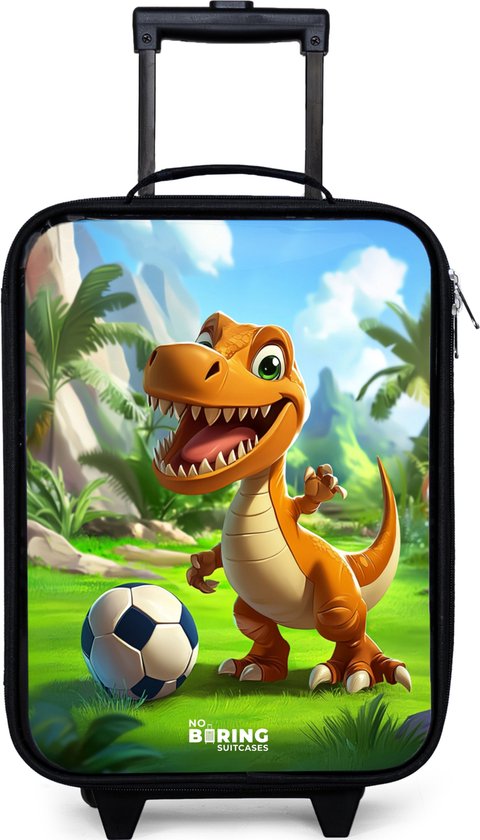 Kinderkoffer met dinosaurus met voetbal opdruk, 31x19x46cm.