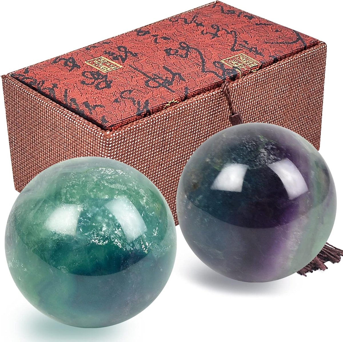 Massage Ballen - Hand Oefen Ballen - Spier Ontspanning - Natuursteen Fluoriet - 4 cm - Groen