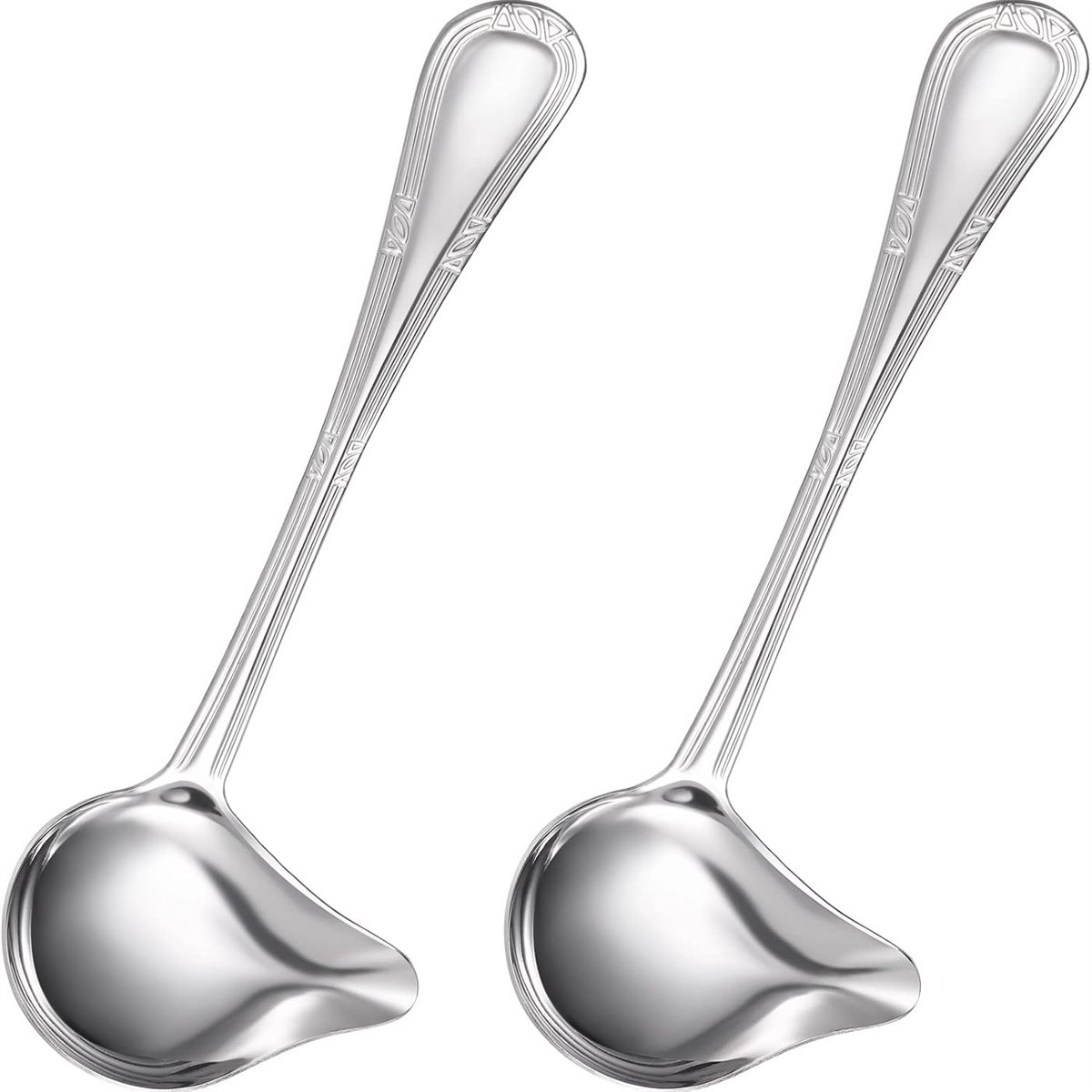 carmderin - Jus/saus lepel - 2 stuks juslepel - kleine lepel met schenktuit - groot juslepel met lang handvat - 29cm miezerlepel - Opscheplepel - sauslepel - keukengerei - Voor Soep Sauzen Jus Dressings, Zilver