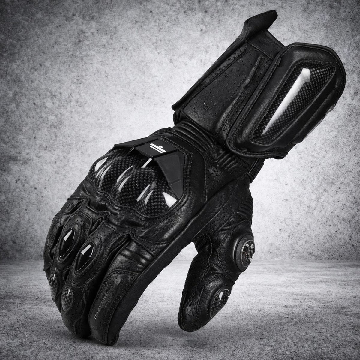 Motorhandschoenen Leer - Carbon Knokkel Bescherming - Grip - Zwart - M