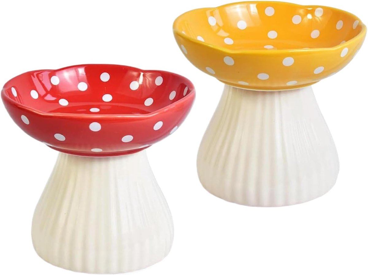 Verhoogde Kattenbak Set - Kattenvoerbak Keramiek - Comfortabel Eten - Snorharvriendelijk Ontwerp - 6 inch Breed - Rood en Geel