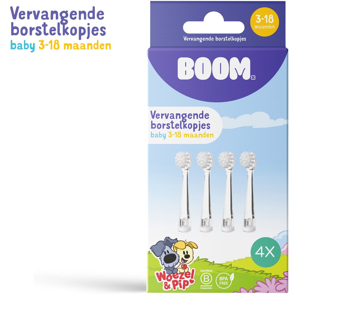 BOOM - Woezel & Pip Vervangende borstelkopjes voor sonische tandenborstel - Baby