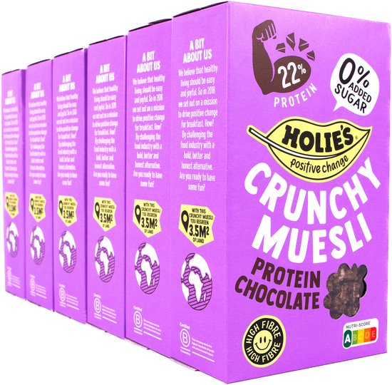 Holie's Crunchy Muesli Protein Chocolate 6x 400gr - ontbijtgranen - suikervrij - gezond - vegan