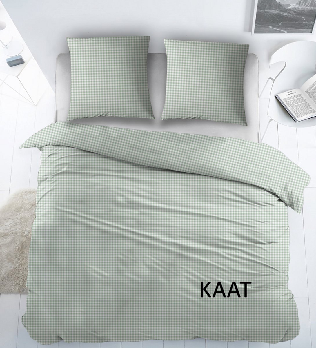 Katoen Laken 1 persoons 180x290 met kussenslopen KAAT GREEN
