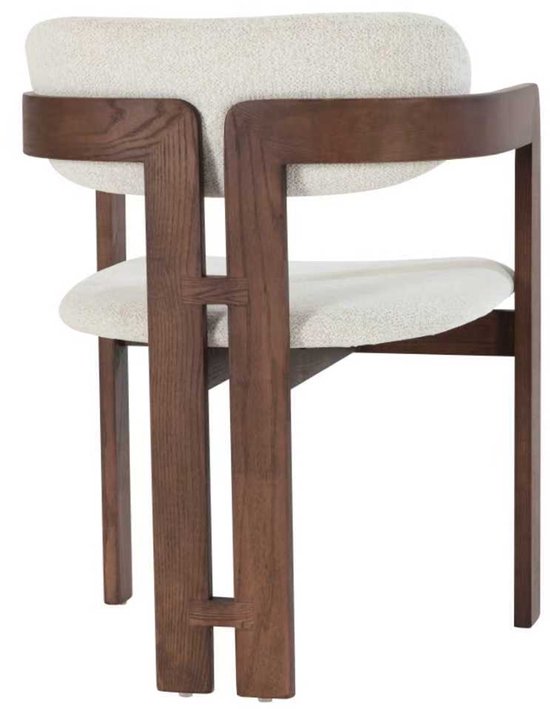 Japandi – Eetkamerstoel – Walnootkleurig hout – Set van 2 – Beige bekleding – Scandinavisch design
