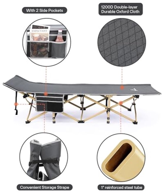 Opklapbaar veldbed met matras - Extra breed logeerbed voor binnen en buiten - 188x71 cm - Draagbaar en stevig van Merkloos — afbeelding 3