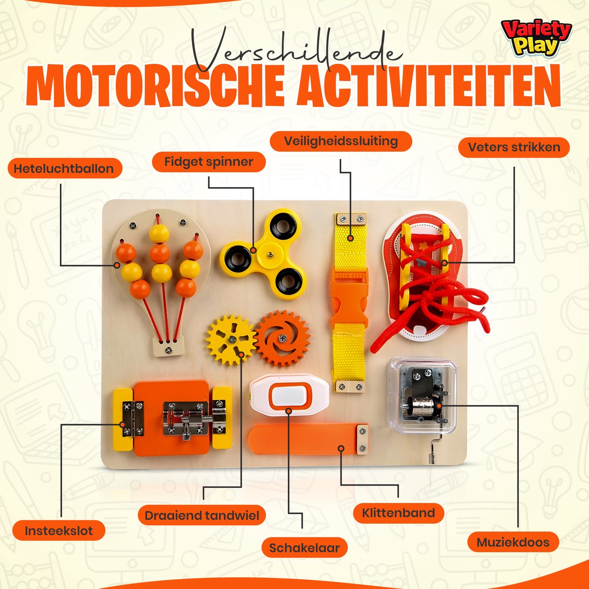 Montessori Busy Board – Educatief Houten Activiteitenbord – Reisspeelgoed - Sensorisch Speelgoed voor Baby & Peuter – Fijne Motoriek Ontwikkeling — afbeelding 2