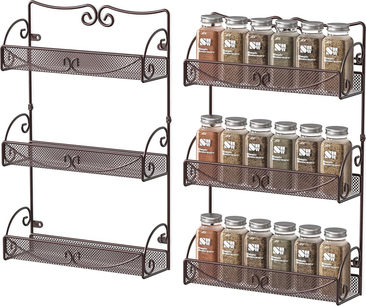 Kruidenrek Set - Keuken Organizer - Wandmontage Keuken - 3 Laags Ontwerp - 2 Stuks - Brons