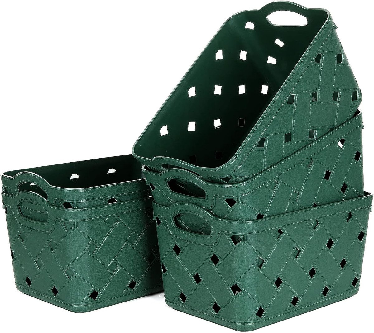 Opbergmanden Set - Plastic Manden - Ruimte Organiseren - Met Handgrepen - 24x17x13cm - Groen