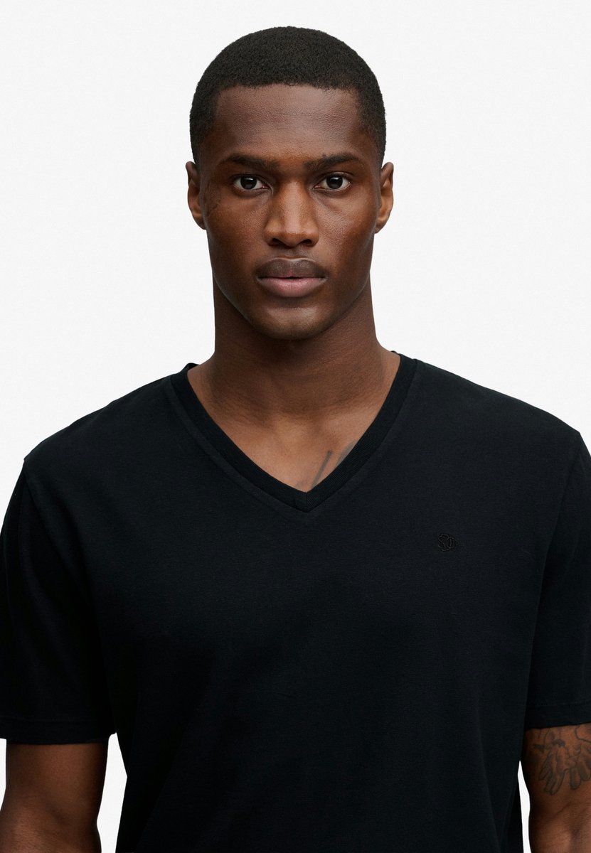 Superdry Klassiek Katoen Linnen V-Hals T-shirt Heren T-shirts Zwart